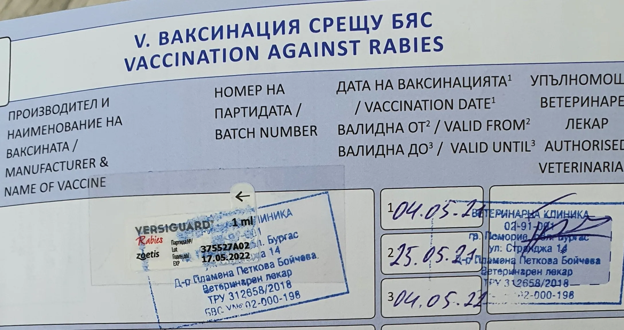 Вакцинация животного от бешенства в Болгарии